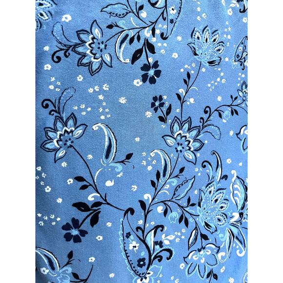 J. HILL SUPIMA V-NECK TUNIC, WOMENS, M, BLUE W/PAISLEY WHITE & BLACK FLOWERS - Picture 7 of 10